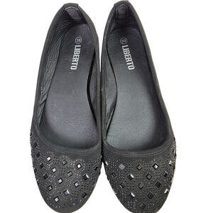 Liberto Diamante Womens Black Ballet Sparkle Slip-On Bling Shoes Sz 8.5